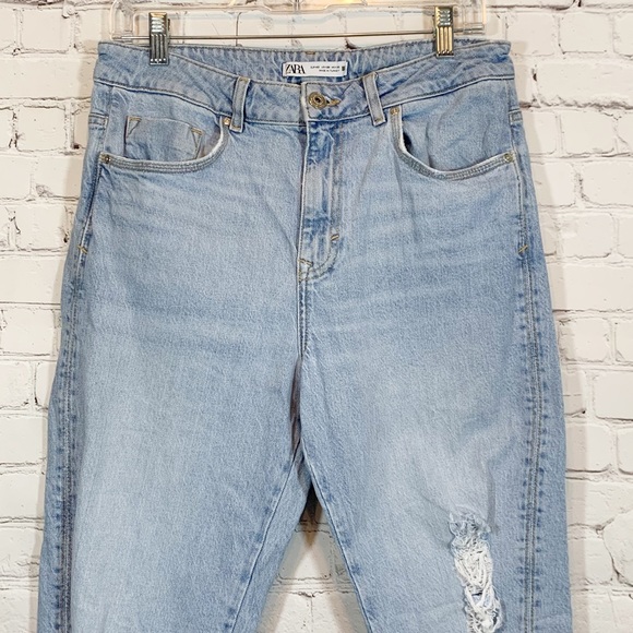 Zara Crop Jeans Hi rise Light Washed destroyed denim - Picture 3 of 7